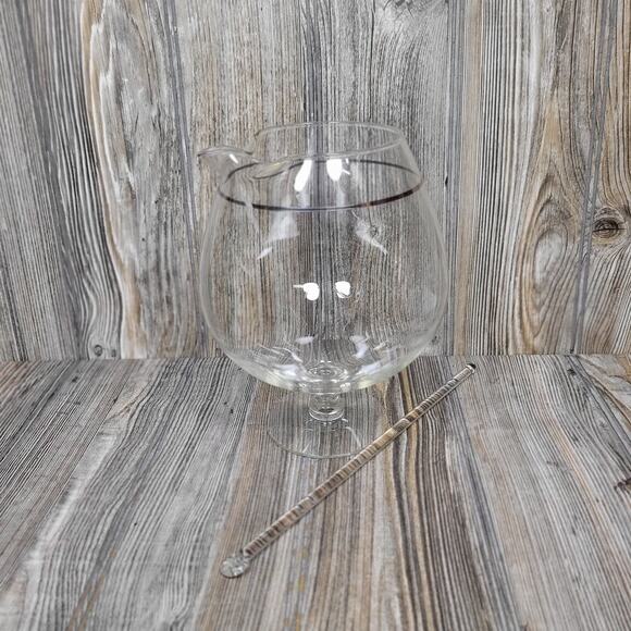 Vintage Brandy Snifter Cocktail Pitcher 6 Roly Poly Tumblers Swizzle, Silver Rim - Picture 5 of 8